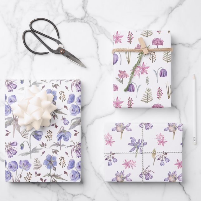 Trendy Pretty Wildflowers Floral Garden Pattern Wrapping Paper Sheet (Front)