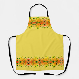 Trendy Pretty Yellow with Orange Floral Modern Apron