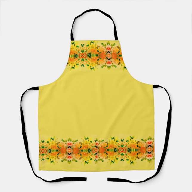 Trendy Pretty Yellow with Orange Floral Modern Apron (Front)