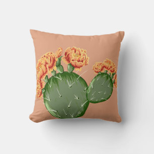 Trendy Prickly Pear Cactus & Cactus Flowers Cushion