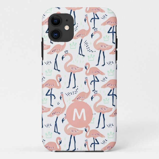Trendy Princess Flamingo Pattern Monogram Case-Mate iPhone Case (Back)