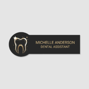 Trendy Professional Dental Assistant Black Gold Name Tag