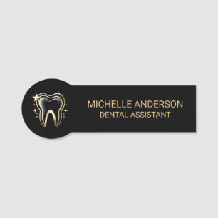 Trendy Professional Dental Assistant Black Gold Name Tag