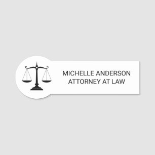 Trendy Professional Lawyer Attorney Black white Name Tag