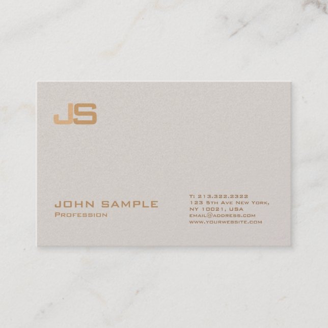 Trendy Professional Premium Pearl Finish Monogram Business Card (Front)