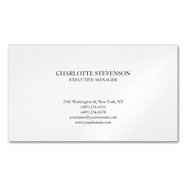 Trendy Professional White Plain Simple Minimalist Magnetic Business Card (Front)