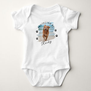 Trendy Protected By Dog Custom Photo and text      Baby Bodysuit