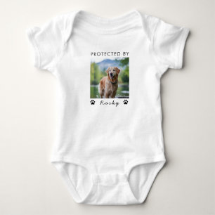 Trendy Protected By Dog Custom Photo and text      Baby Bodysuit