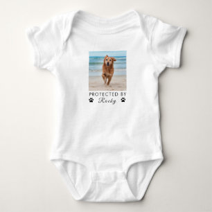 Trendy Protected By Dog Custom Photo and text Baby Bodysuit