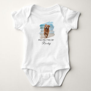 Trendy Protected By Dog Custom Photo and text      Baby Bodysuit