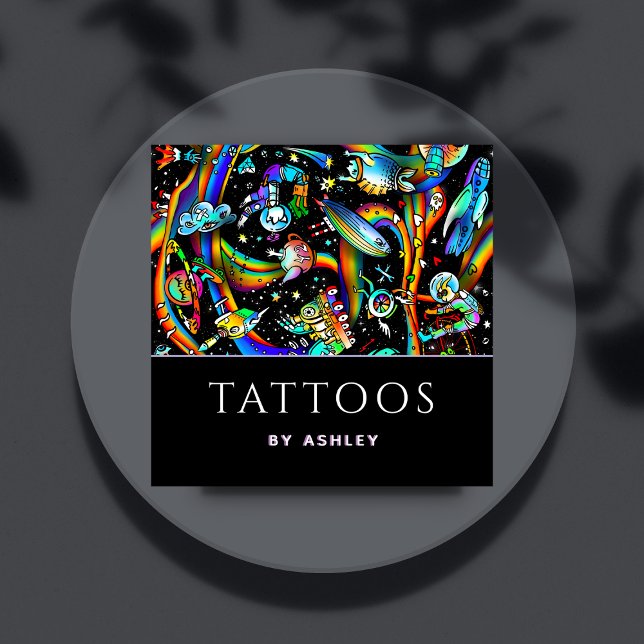 Trendy Psychedelic Tattoo Artist Creative Fun Cool Square Business Card (Creator Uploaded)