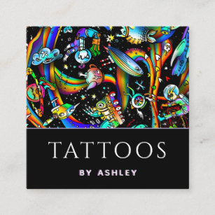 Trendy Psychedelic Tattoo Artist Creative Fun Cool Square Business Card