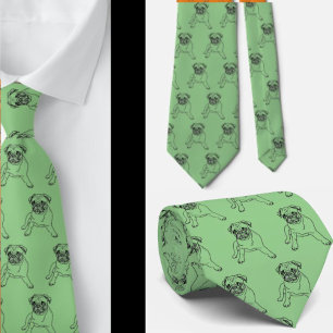 Trendy Pug Dog Green Classic Modern Neck Tie