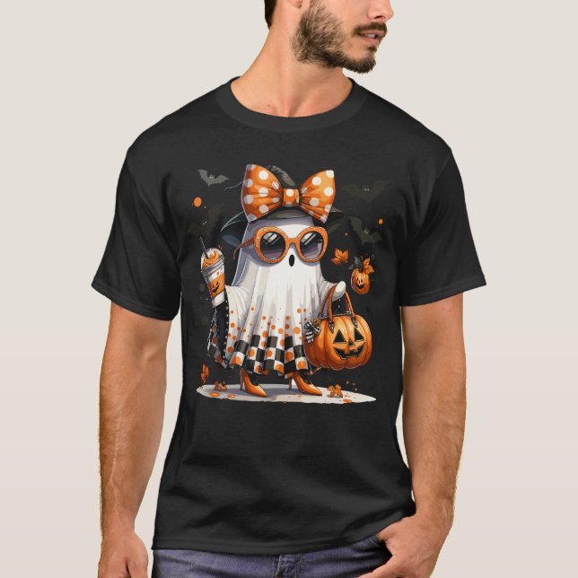Trendy Pumpkin Ghost Shirt | Cute Halloween Fashio (Front)