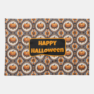 Trendy Pumpkin Halloween Autumn Collection Tea Towel