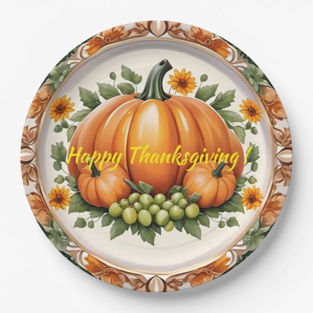 Trendy Pumpkin Thanksgiving Autumn Collection Paper Plate (Front)