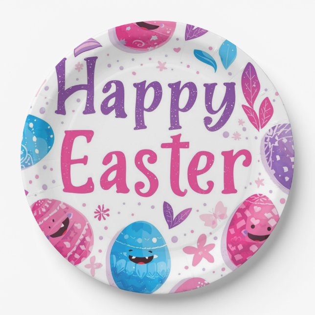Trendy Purple and Pink Easter Eggs Pattern Paper  Plate (Front)