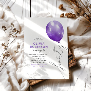 Trendy Purple Balloon 40th Birthday Invitation