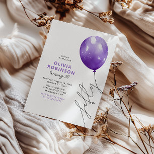 Trendy Purple Balloon 50th Birthday Invitation