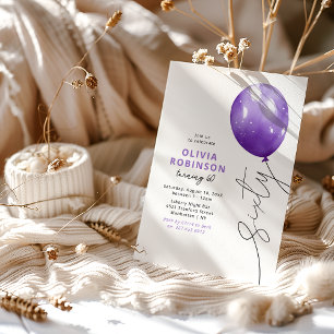 Trendy Purple Balloon 60th Birthday Invitation