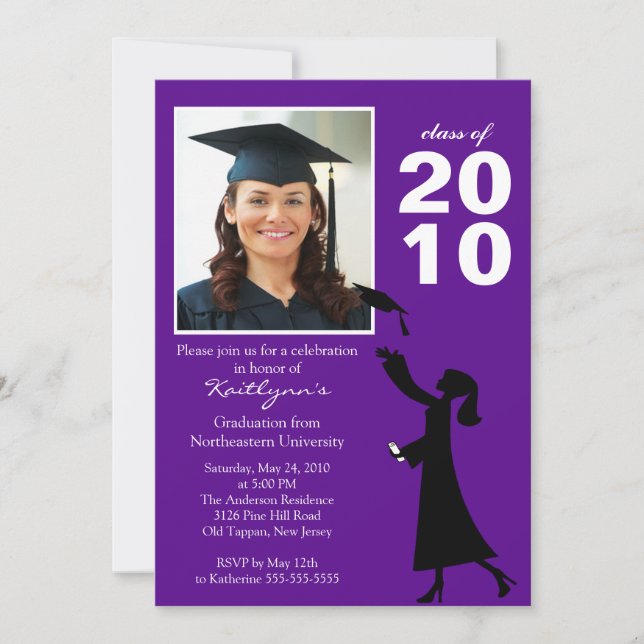 Trendy Purple & Black Graduation Invitation (Front)