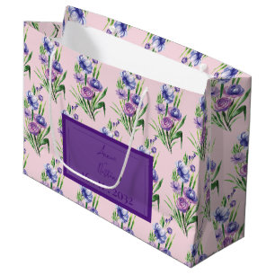 Trendy Purple Blue Floral Pattern Wedding Favour  Large Gift Bag