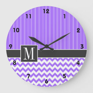 Trendy Purple Chevron Large Clock