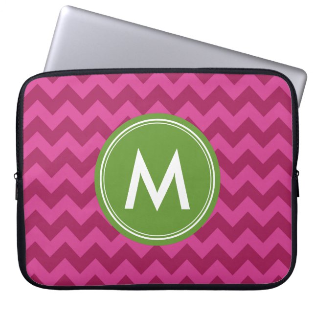 Trendy Purple Chevron Personalise Monogram Laptop Sleeve (Front)