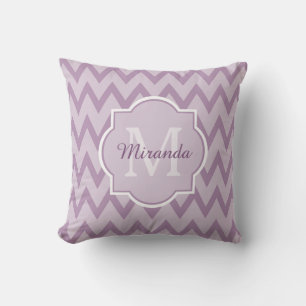Trendy Purple Chevron Zigzag Name and Monogram Cushion