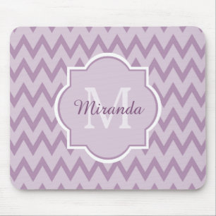 Trendy Purple Chevron Zigzag Name and Monogram Mouse Mat