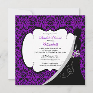 Trendy Purple Damask Bride Bridal Shower Invite
