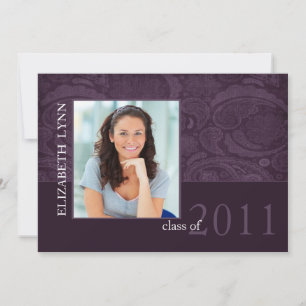 Trendy Purple Damask Photo Graduation Invitation