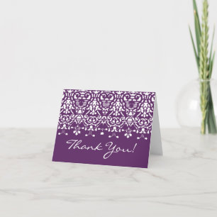 Trendy Purple Damask Thank You Note Card
