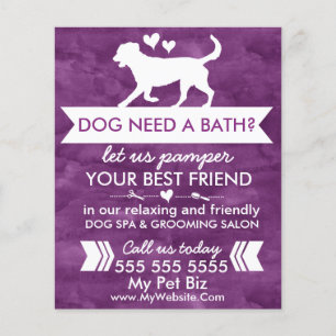 Trendy Purple Dog Grooming Flyer - Personalizable