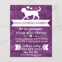 Trendy Purple Dog Grooming Flyer - Personalizable