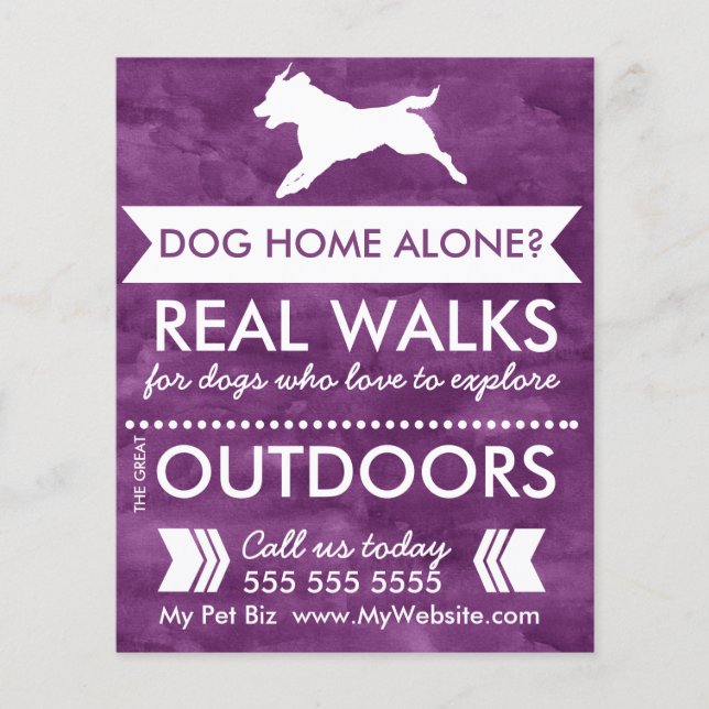 Trendy Purple Dog Silhouette Dog Walker Flyer (Front)