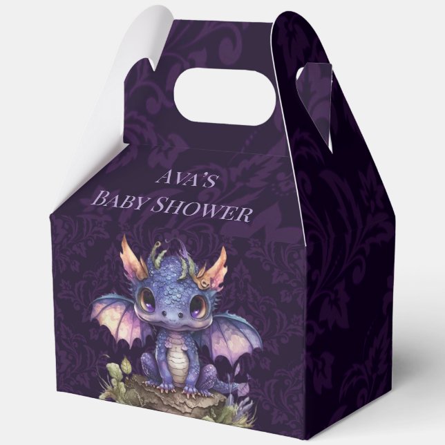 Trendy Purple Dragon Damask Girl Boy Baby Shower Favour Box (Back)