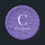 Trendy Purple Faux Glitter Monogram Paper Plate<br><div class="desc">Girly,  Trendy Purple Glitter Monogram Party Plates - the perfect addition to your chic party or event! The glitter is faux,  so you can eat off the plates! :-)</div>