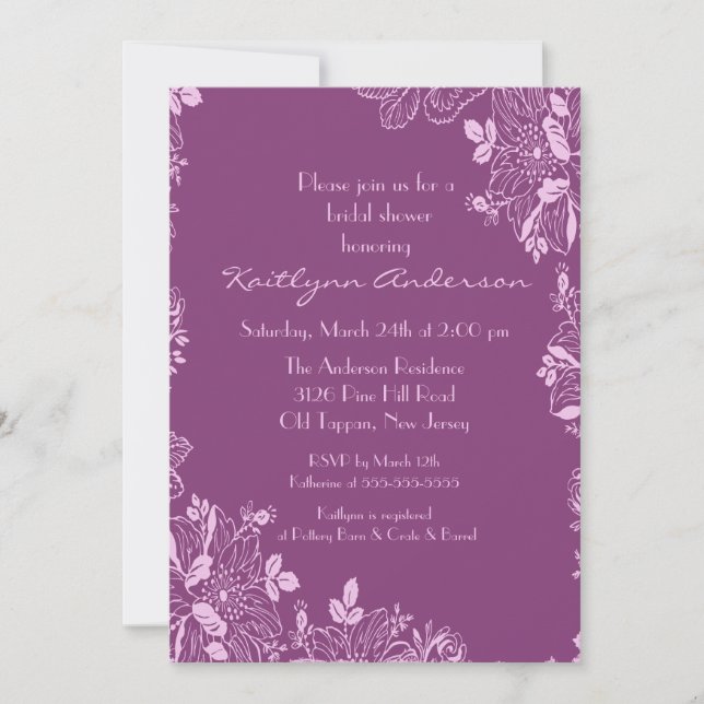 Trendy Purple Floral Bridal Shower Invite (Front)