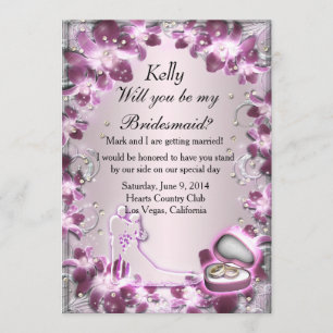 Trendy Purple Floral Chic Bridesmaid Card