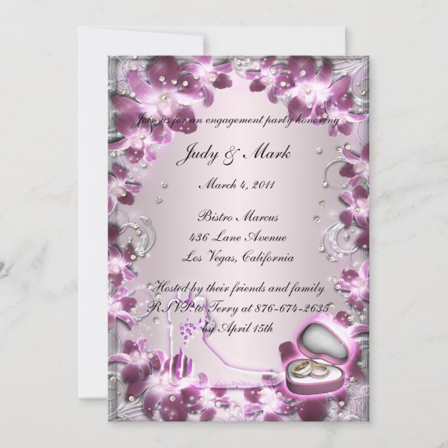 Trendy Purple Floral Chic Engagement Party Invite (Front)