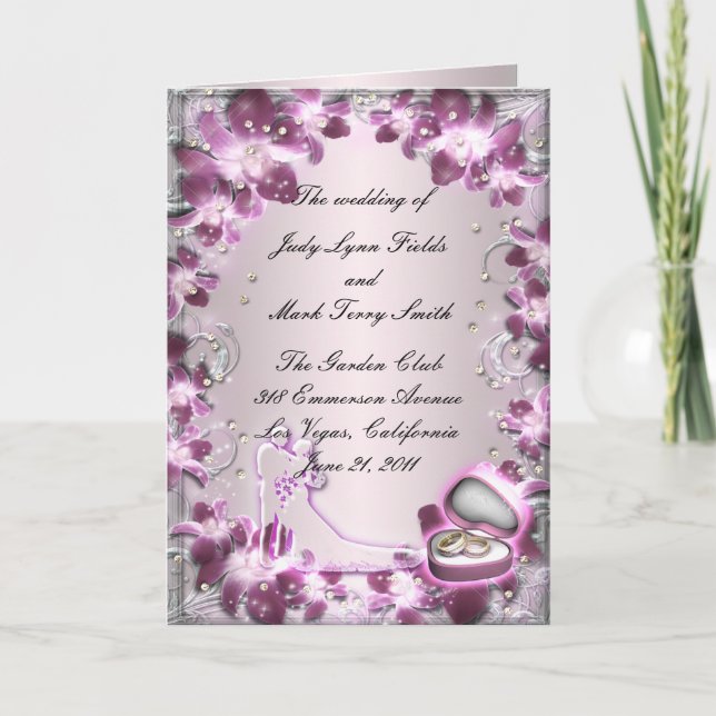 Trendy Purple Floral Chic Program Card (Front)