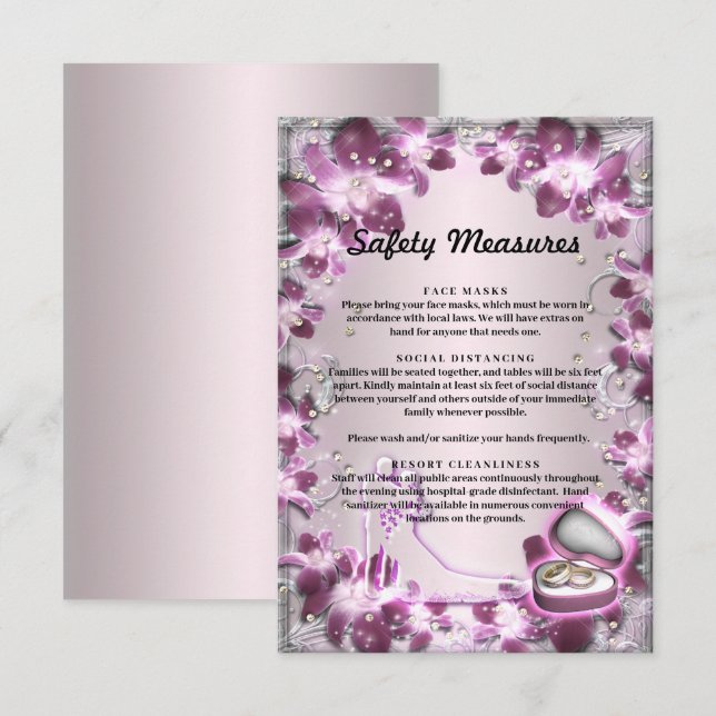 Trendy Purple Floral Chic Safety Measures Enclosure Card (Front/Back)