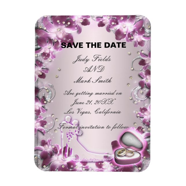 Trendy Purple Floral Chic Save The Date Magnet (Vertical)