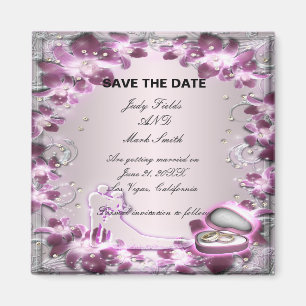 Trendy Purple Floral Chic Save The Date Magnet