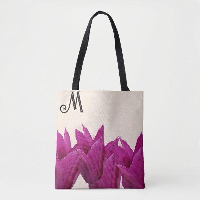 Trendy purple flowers on golden summer beach tote bag (Front)
