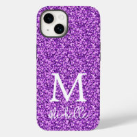 Trendy Purple Glitter Monogram Initial Name