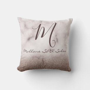 Trendy Purple Glittery Elegant Monogram SPA Salon Cushion