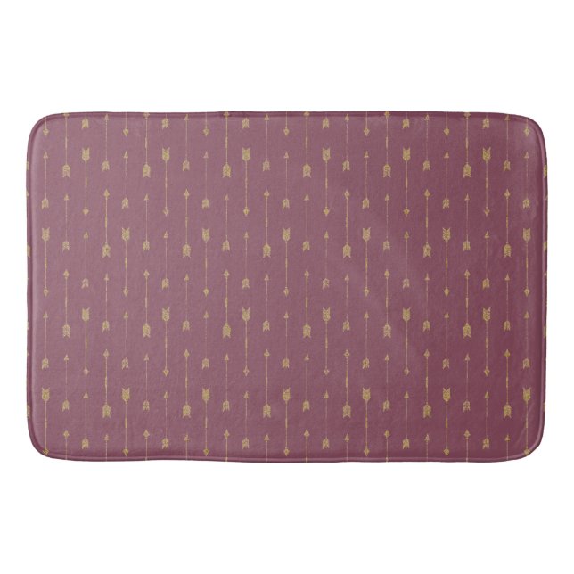 Trendy Purple & Gold Boho Arrows  Bath Mat (Front)