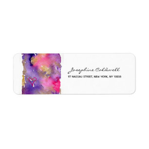 Trendy Purple & Gold Watercolor Return Address